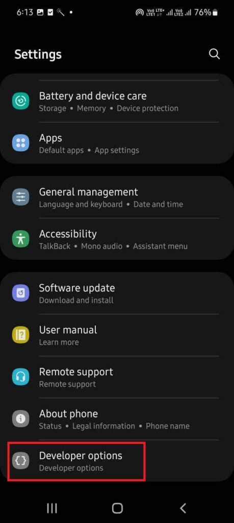 How to turn on Developer Options in Samsung